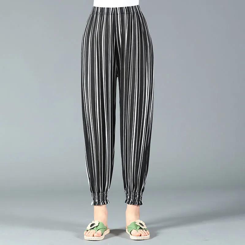 Шаровары, женские летние тонкие брюки с цветочным принтом, свободные женские брюки большого размера, прямые брюки с девятью точками