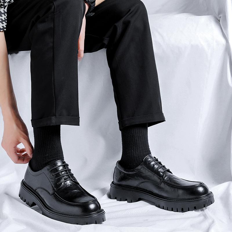 2024 Men British Casual Leather Platform Tooling Oxfords Shoes Thick Tottom Designer Outdoor Loafers Mens Round Toe Dress Shoes