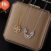 Hi UhBinyca Stainless Steel Necklace Four Full Zircon Crystal Heart Foldable Flower Pendant Necklaces for Women Wedding Jewelry