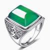 2026 Таиландское Посеребренное Кольцо с Зеленым Нефритом и Черным Агатом, Открытое Ретро-Кольцо в Стиле Двора с Узором из Золотых Монет, Кольцо с Зеленым Халцедоном, Пальцевой Ключ