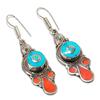 Natural Tibetan Turquoise, Coral Gemstone Handmade Jewelry Earring 2.40" J3s29
