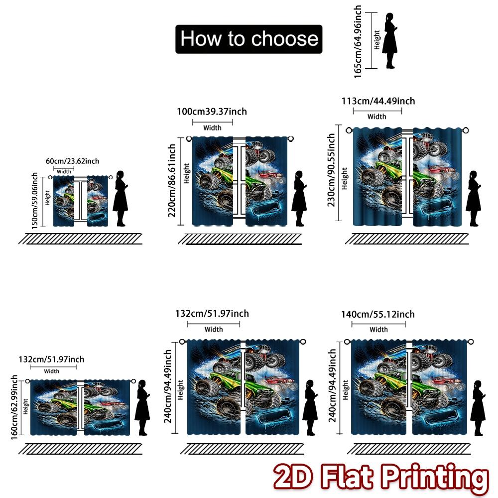 2D ПЛОСКАЯ ПЕЧАТЬ, 2 шторы (Без Рода) Шторы для машинной стирки с изображением популярного креативного Монстр-трака, брызгающего водой