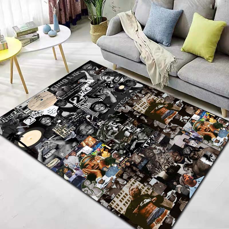 3D Hip Hop Legend Rapper Tupac 2Pac Print Area Rug Non Slip Carpet Urban Rap Culture Mat Living Room Bedroom Sofa Home Decor