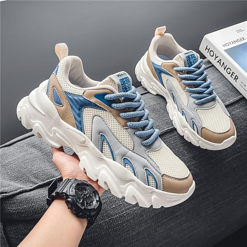 Men's Shoes New Summer Breathable Mesh Shoes Platform Casual Men's Spring and Autumn Black Platform Running Sports Dad Shoes