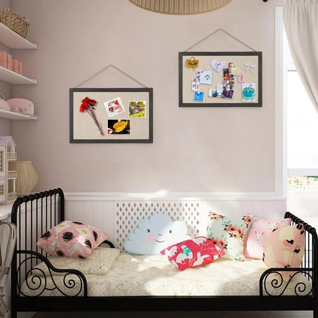 Sfugno Wood Bulletin Boards, 2-Pack Linen Wall Bulletin Board, Decorative Hanging Pin Board, 16"x11"Frame Cork Board Light Bulletin Boards