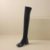 Krazing Pot Flock Autumn Winter Shoes Elastic Boots Square Toe Keep Warm Stretch Over-the-knee Boots
