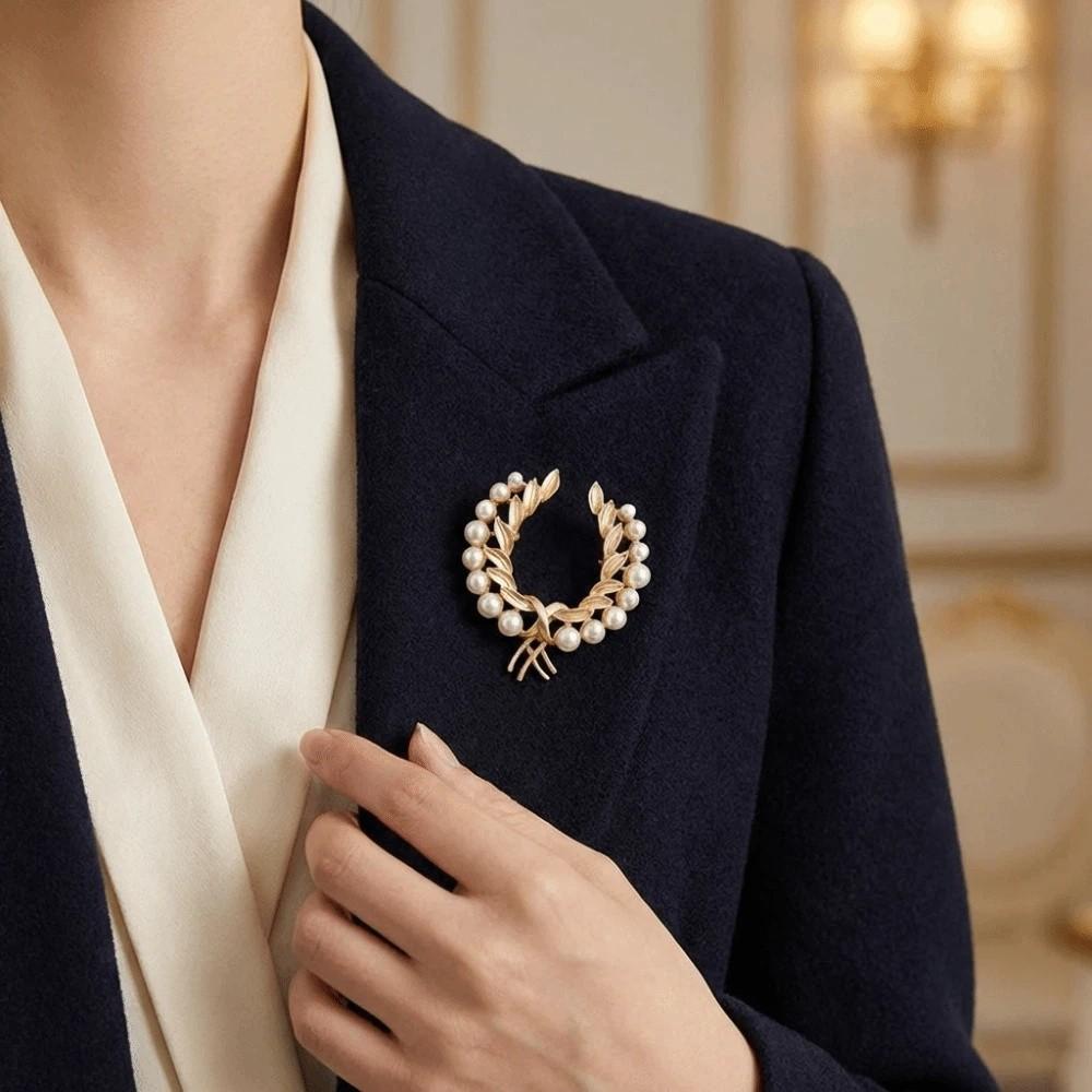 Zinc Zinc Alloy Flower Breastpin Luxury Wheat Ears Lapel Pins Exquisite Pearl Brooch  Wedding Occasion