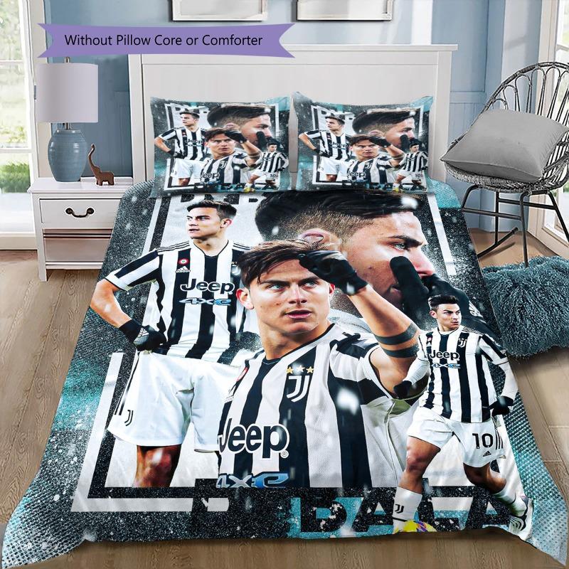 Juventus Logo Cracked Texture Teal Stripe 3Pcs Bedding Set, Duvet Cover with 2 Pillowcases, Football Bed Linens, No Comforter No Pillow Core