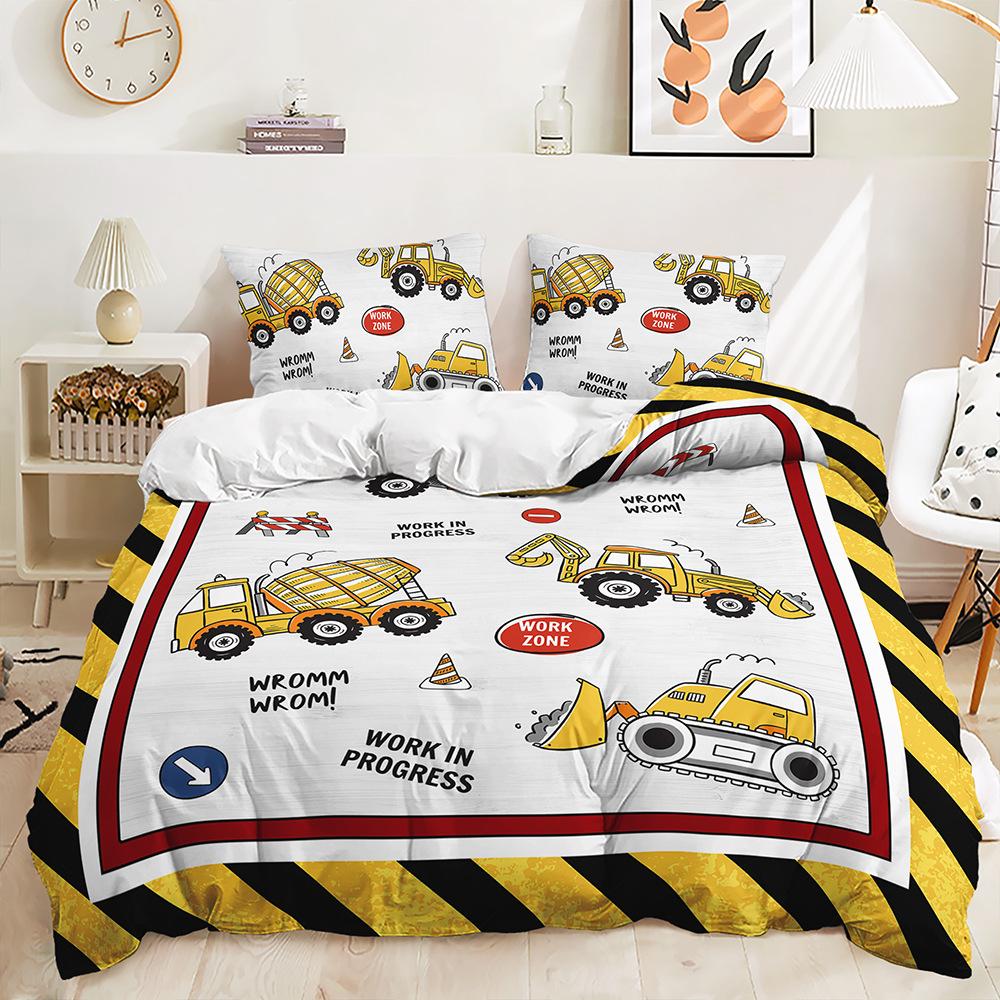 Трехпредметный пододеяльник с бульдозером и большим грузовиком, двухпредметный комплект постельного белья