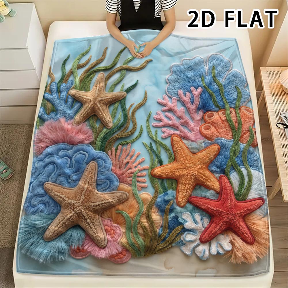 1Pc 2D FLAT Shorebird Shell Print Flannel Blanket,High quality Comfortable for All Seasons,Home Decor,Warmth and Comfort,Perfect for Christmas Gifts