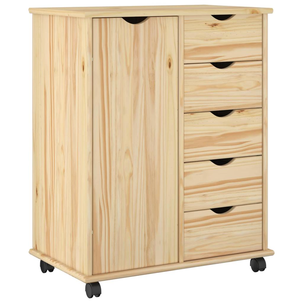 Mobile Cabinet with Wheels Brown 63.5 x 39 x 79 cm Solid Pine Wood