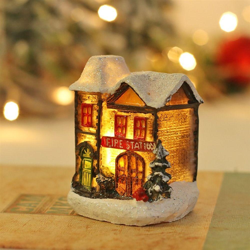 Cute Christmas Glowing Small House Luminous Resin LED Light Snow House Elegant Warm Light House Ornament Home Xmas Decor