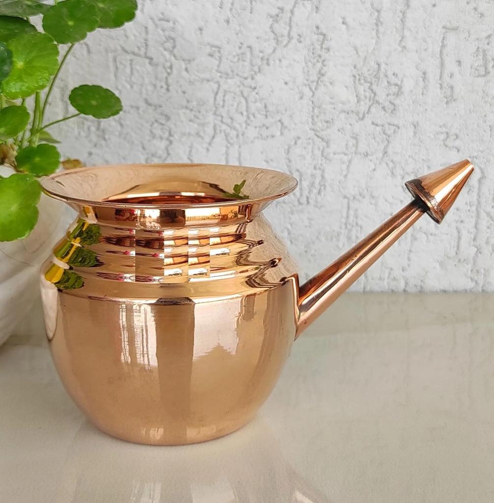TreegoArt 100% Copper Plain Neti Pot Wash Neti pitcher For Storing And Serving Water - Pack Of 1 (250 ML Copper Neti Pot)