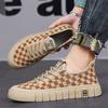 Fashion Plaid Casual Sneakers for Men  Platform Breathable Flats Shoes for Men's Lace-up Khaki Shoes Color Matching Designer Sneakers