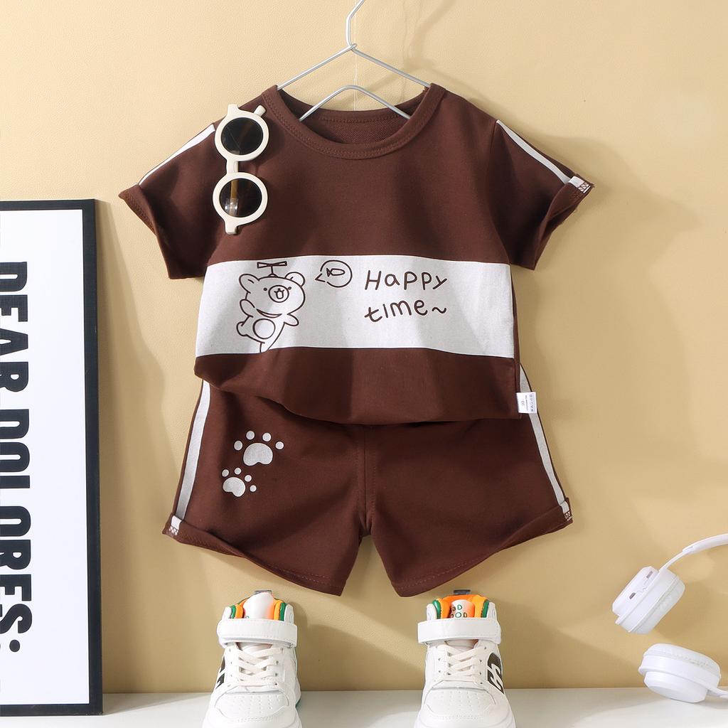 Children Short Sleeve + Shorts 2 Pieces Sets Summer Kids Clothes Boy Girl Baby Thin Cotton Tee Tracksuits Outfits
