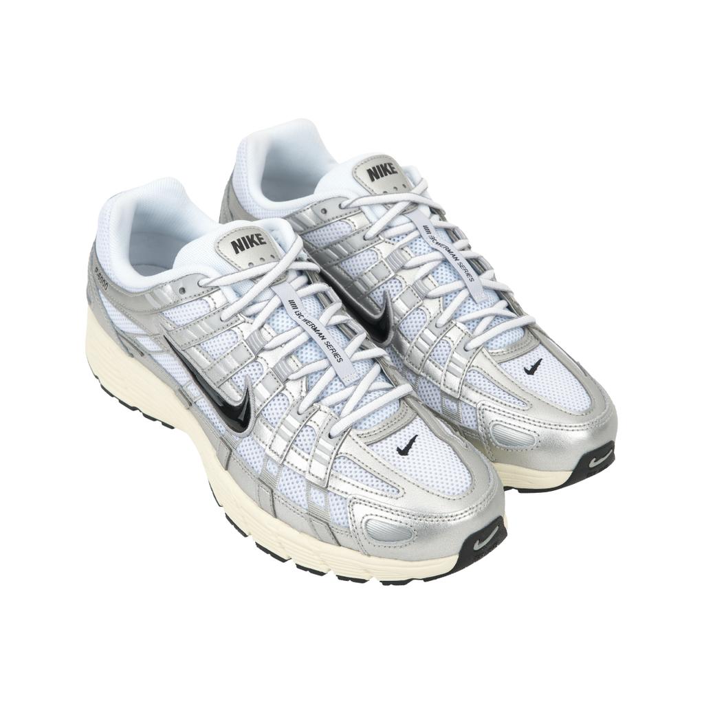Nike P-6000 Металлические плоские серебристые кроссовки унисекс Белый металлик-серебристый Черный CD6404-105