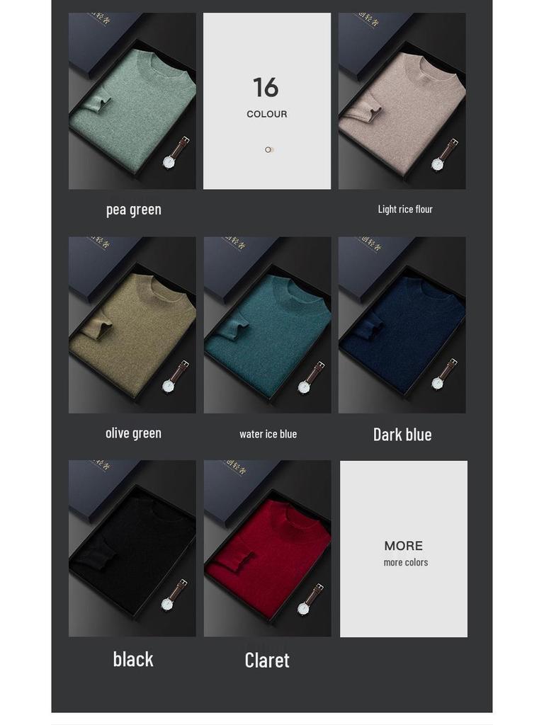 2023 Men's Plus Size Cashmere Sweater - Business Casual, Half-High Neck, Autumn/Winter Knit