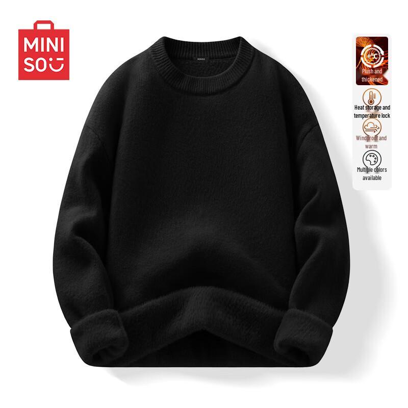 MINISO Мужской вязаный свитер с круглым вырезом и плюшевой подкладкой