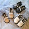 Kids PU Leather Shoes Spring Autumn Fashion Girls Pearls Casual Princess Flats Soft Loafers Simple Children Black Beige
