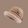Windproof Fluffy Fur Bucket Hat Wide Brim Winter Fisherman Hat Cute Warm Cap  Woman