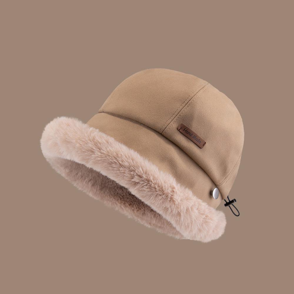 Windproof Fluffy Fur Bucket Hat Wide Brim Winter Fisherman Hat Cute Warm Cap Woman
