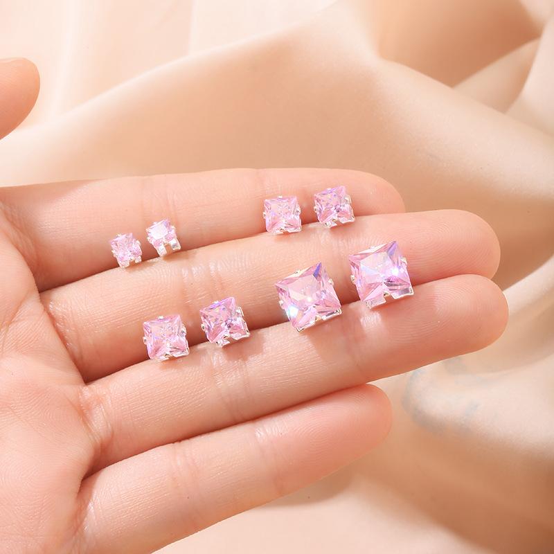 S925 Ear Piercing Four-Claw Square Zircon Niche Simple Elegant New Light Luxury Commuting Ear Bone Stud Earrings