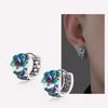 Retro Peony Earrings Men's Original Personality National Style Guochao Enamel Color Classical Men's Earrings
