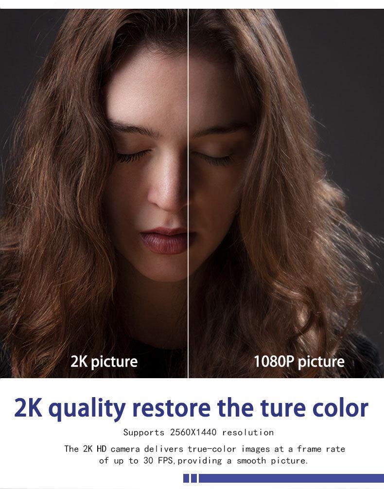 2K Ultra HD USB Webcam with Microphone for Online Classes & Live Streaming, Driver-Free, Noise Reduction, Rotating Autofocus