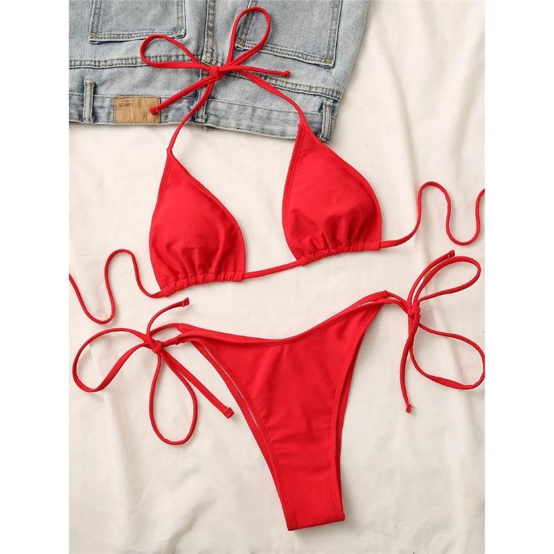 8 Colors Halter Brazilian Bikini Women Swimwear Female Swimsuit Two-pieces Bikini Set Padded Bather Bathing Suit Swim Lady