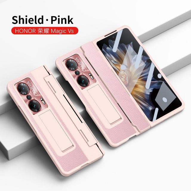 For Honor Magic Vs Case Plating Leather Hinge Pen Holder Hard Bracket Cover For Magic Vs Funda With Glass Flim