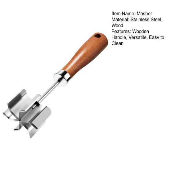 Измельчитель мяса из нержавеющей стали с 6 острыми лезвиями, деревянной ручкой, для пюрирования говяжьего фарша для бургеров, картофеля, овощей, легко моющийся кухонный инструмент