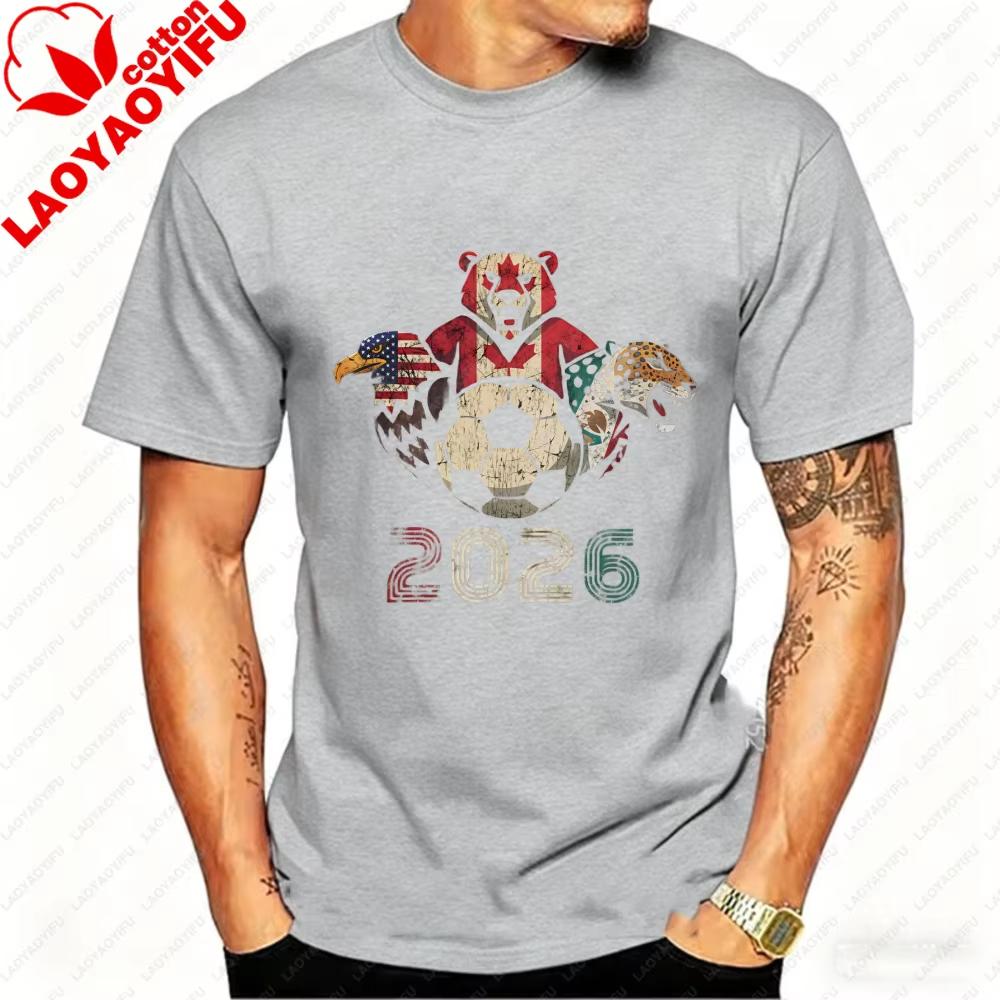 2026 Футболка США Канада Мексика Хлопковая рубашка с tribal и флагом, Идеальный подарок для фанатов футбола Северной Америки Футболка Чемпионата мира по футболу FIFA 2026 Streetwear