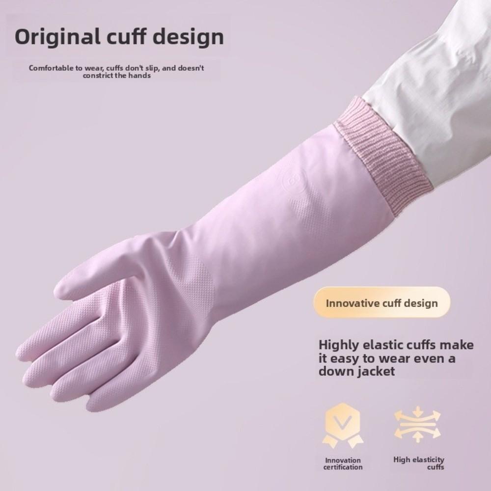 Waterproof Fleece Gloves Durable Dishwashing Gloves Long Cuff Kitchen Gloves  Household