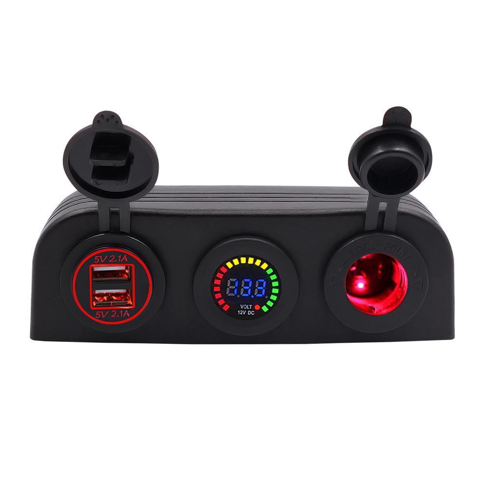 База для палатки с 3 отверстиями, 4,2 А, двойное зарядное устройство USB, 12 В постоянного тока, вольтметр, светодиодная розетка для автомобиля, мотоцикла, лодки, квадроцикла