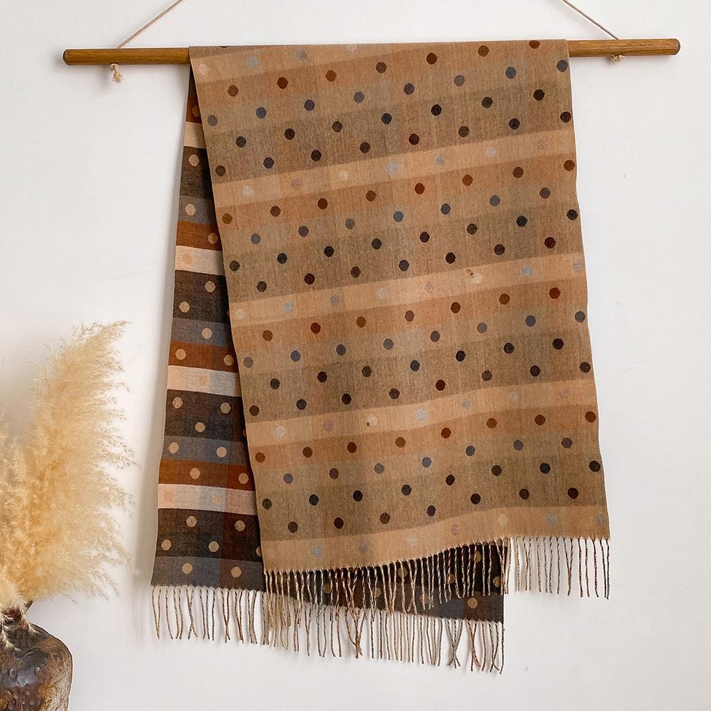 Splicing Polka Dots Autumn And Winter Jacquard Imitation Cashmere Extended Scarf Women'S Thermal Air Conditioner Shawl Thickened Scarf