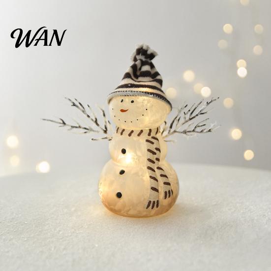 Hand Painted Christmas Table Decor Decorative Night Light, Snowman/Angel Shape, Frosted Glass Figures Light with Warm LED for Holiday Tabletop