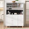Tall Cabinet with Sockets and Pegboard, Bar Cabinet with Wine Glass Holders and Storage Space, Ideal for Kitchen and Dining Room (White)