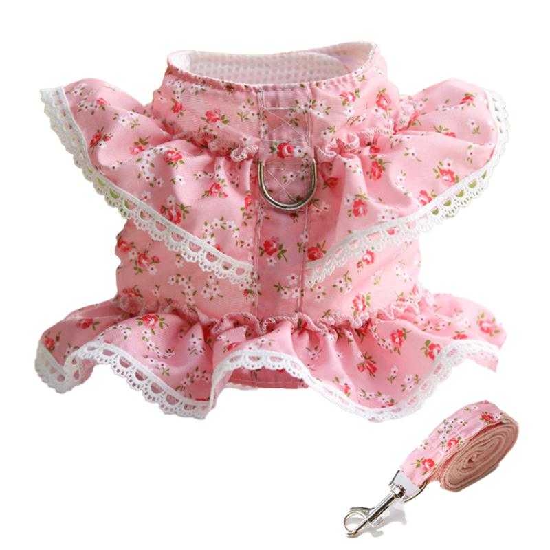 Одежда с нагрудным ремнем для домашних животных, комплект из тяговой веревки, удобный дышащий, милый, милый, с цветочным кружевом на спине