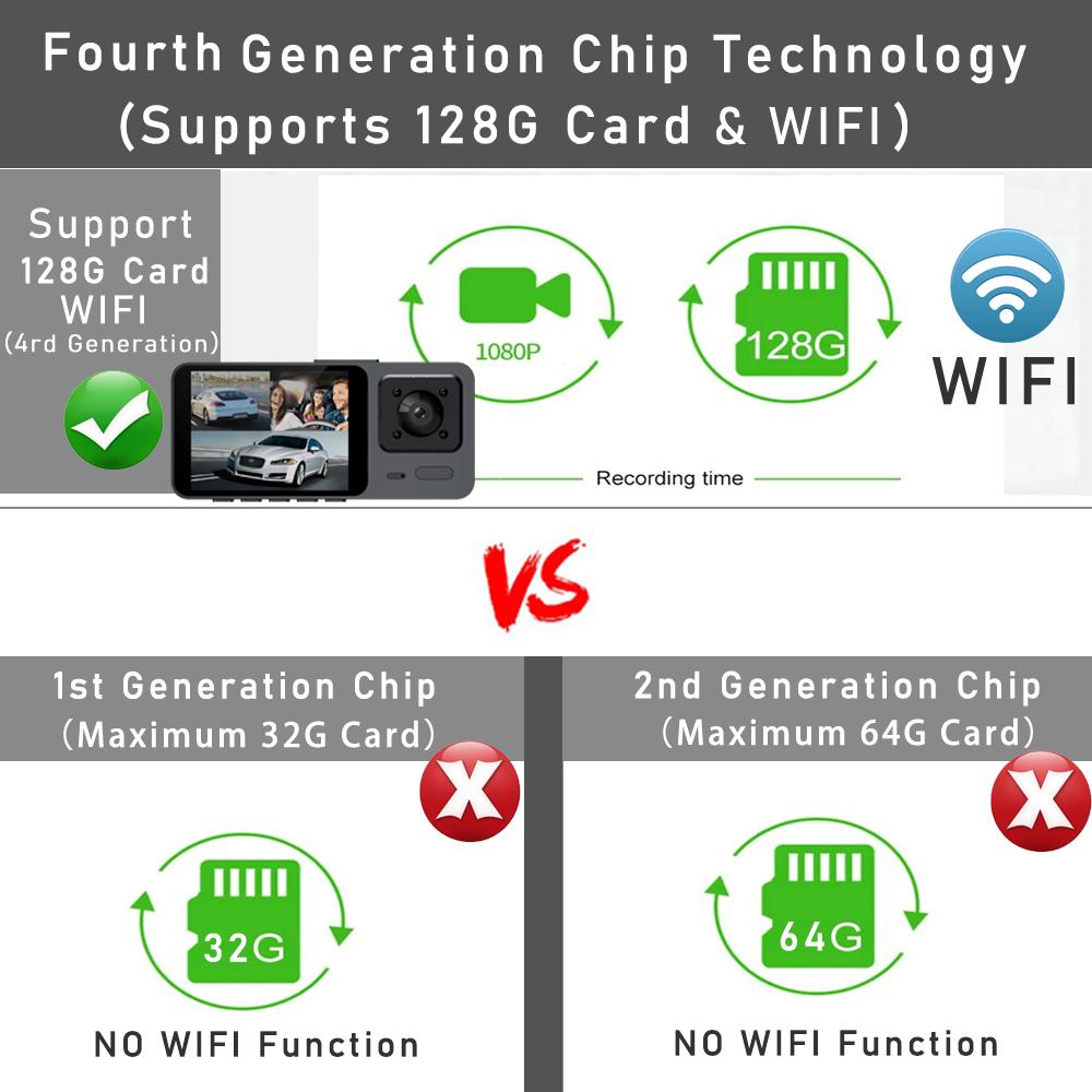 Новый 4K 3-канальный регистратор для вождения, автомобильный видеорегистратор, камера переднего и заднего вида, Wi-Fi, видеорегистратор, ночная версия, автомобильный рекордер, черный ящик