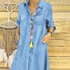 Джинсовое платье Однобортное Карманы Летнее Пуговицы Платье до колена Уличная одежда