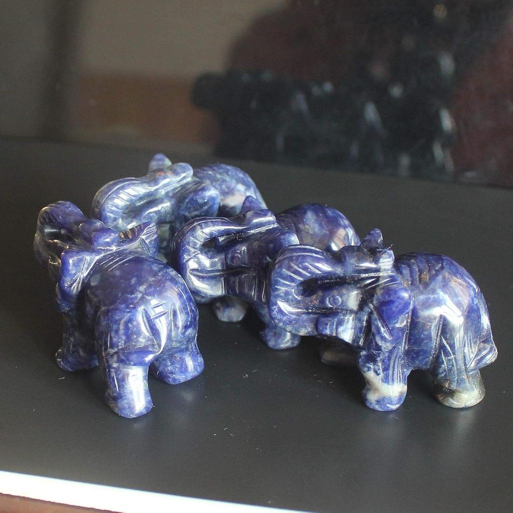 2'' Hand Carved Mixed Gemstone Crystal Elephant Figurine Animal Statue Carving (Blue Sodalite)