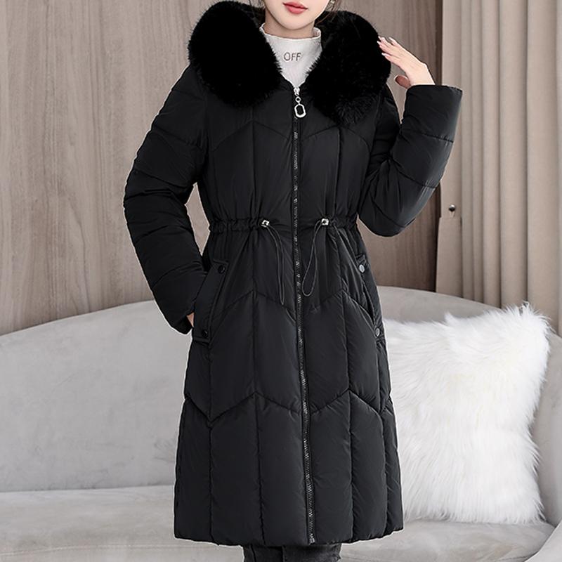 Fashion Women's Warm Winter Coats Hooded Elegant Faux Fur Collar Lady Jackets Thick Long Parkas