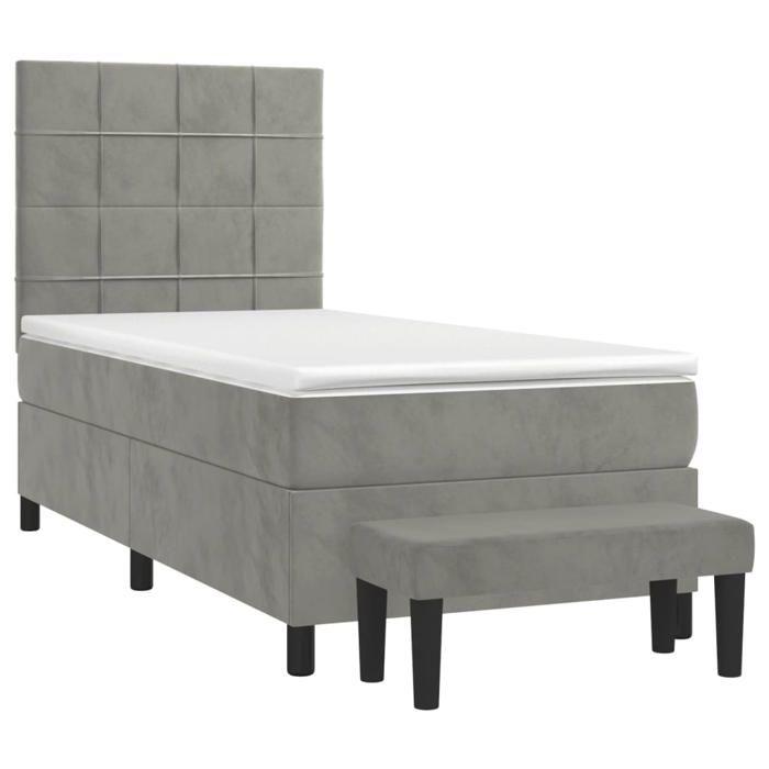 Maison Exclusive - Sommier à lattes de lit et matelas Gris clair 90x200 cm Velours