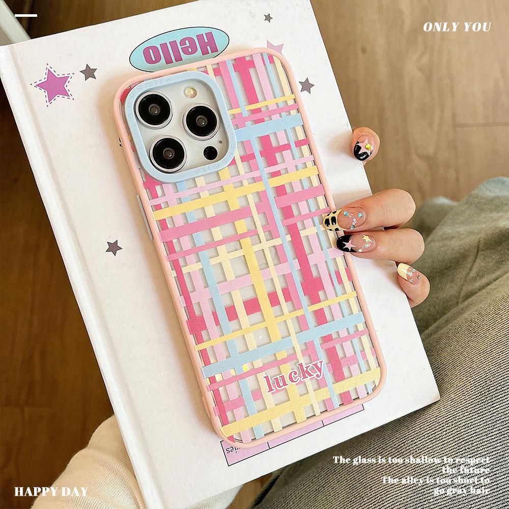 Красочный клетчатый контрастный цвет Подходит для чехла для мобильного телефона iPhone16 Защитный чехол Apple 15 14pro Акрил 13 Мягкий край