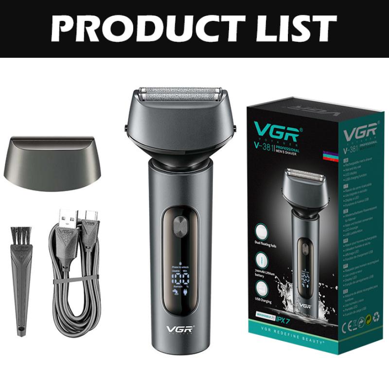 Zero Beard Machine VGR Перезаряжаемая электрическая бритва Домашняя водонепроницаемая черная литий-ионная USB-бритва ЖК-дисплей IPX7 Моющаяся