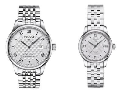 Парный набор автоматических часов Tissot Le Locle с браслетом и серебристым циферблатом (P_T0064071103300_T0062071103800)