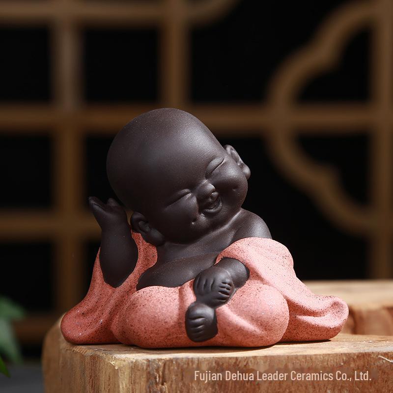 Фиолетовый песочный чайный питомец Маленький монах Большой живот Майтрейя Будда Декор для чайной церемонии и украшения автомобиля