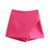 Women Fashion Asymmetrical Shorts High Waist Back Pockets Side Zipper Vintage Female Solid Color Short