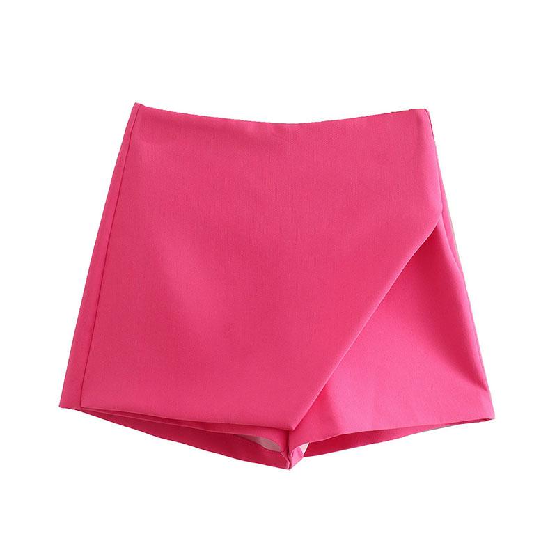 Women Fashion Asymmetrical Shorts High Waist Back Pockets Side Zipper Vintage Female Solid Color Short