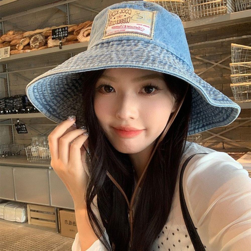 Big Brimmed Jeans Fisherman Hat Wide Wings Sunscreen Hat Sweet Denim Bucket Hat  Climbing